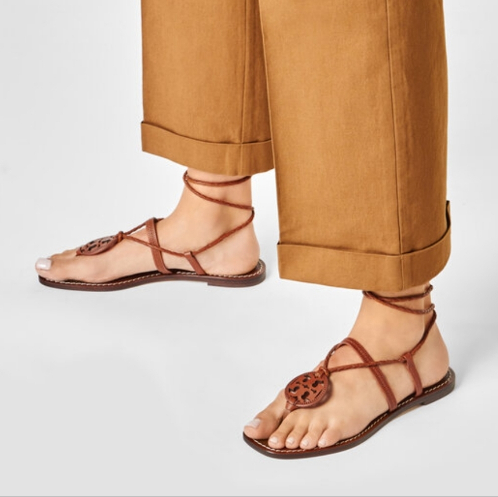 Like NEW Tory Burch Braided Lace Up Miller Sandals in Vintage Vachetta